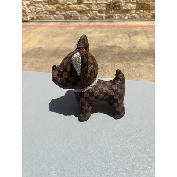 Luxury Designer Daimer Brown Checkered Rhinestone Dog‎ Decor - Picture 2 of 2